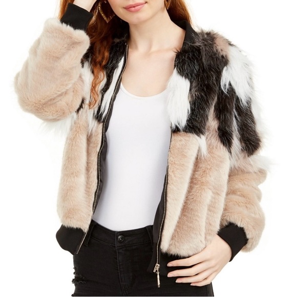Say What? Juniors mixed faux fur Bomber Jacket - Picture 7 of 7
